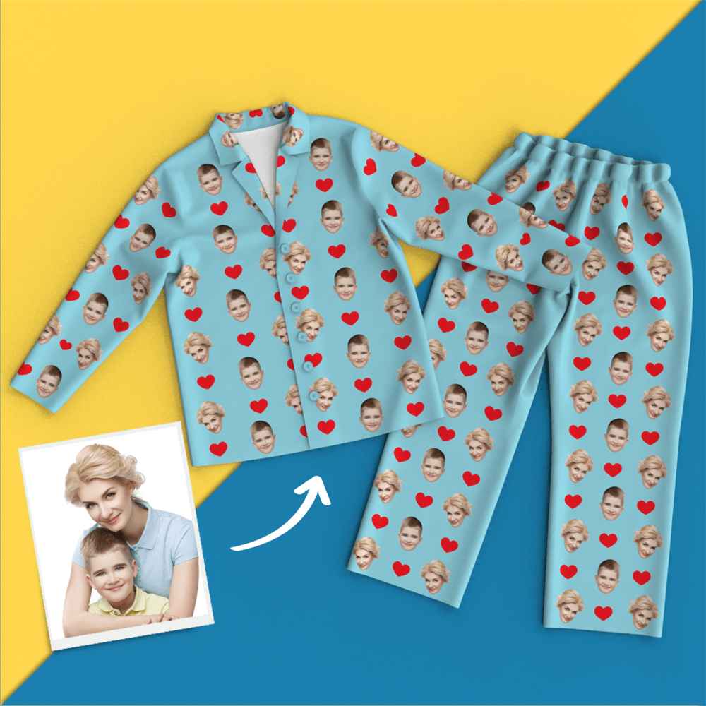 Custom Face Pajamas Long Sleeve Pajamas - Heart - auphotoblanket