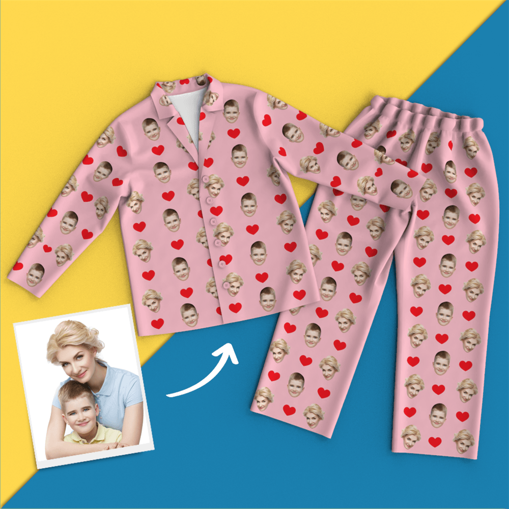 Custom Face Pajamas Long Sleeve Pajamas - Heart - auphotoblanket