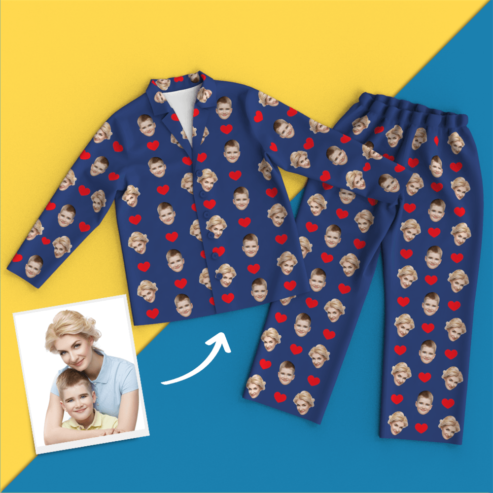Custom Face Pajamas Long Sleeve Pajamas - Heart - auphotoblanket
