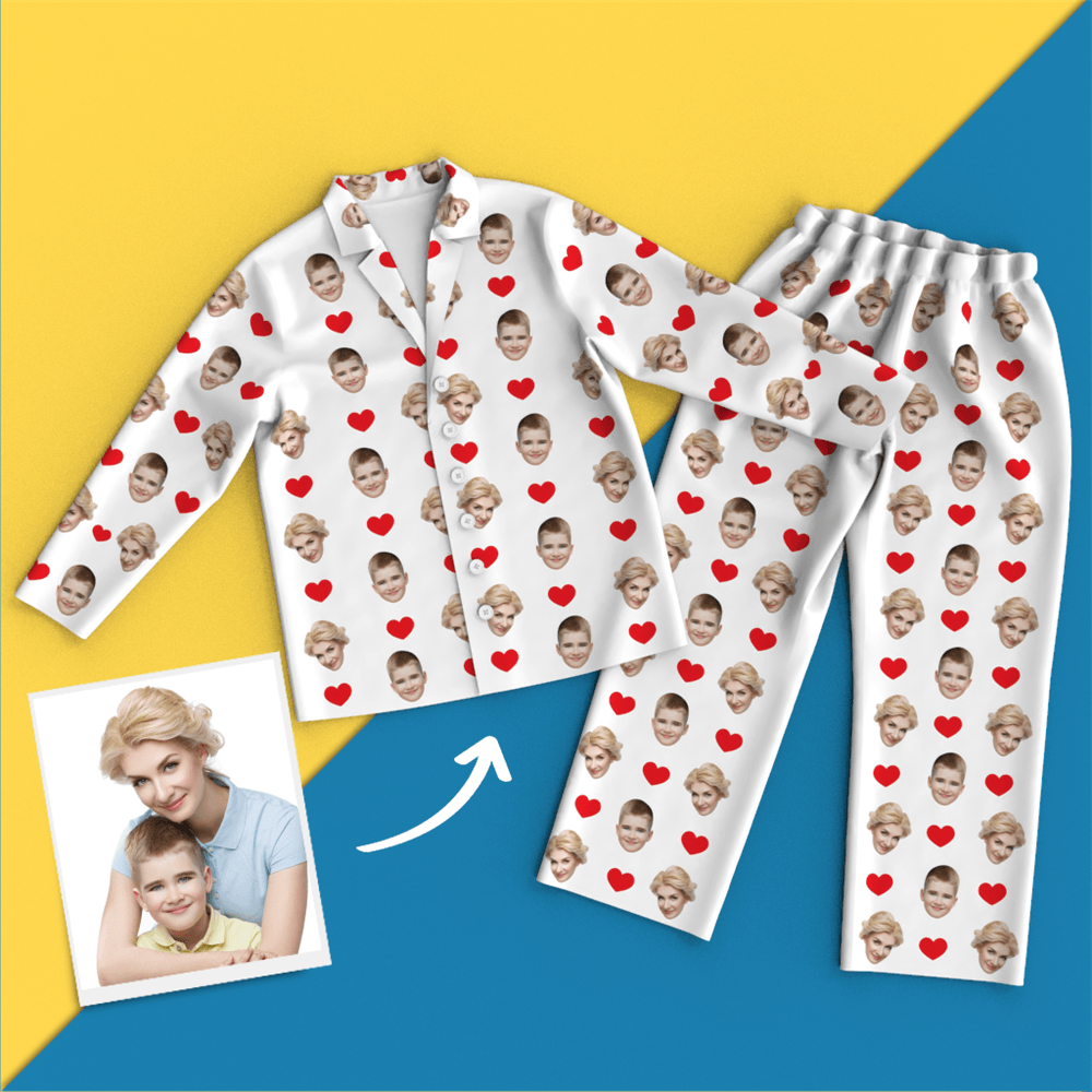 Custom Face Pajamas Long Sleeve Pajamas - Heart - auphotoblanket