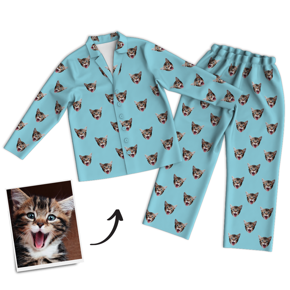 Custom Photo Long Sleeve Pajamas Sleepwear Nightwear - auphotoblanket