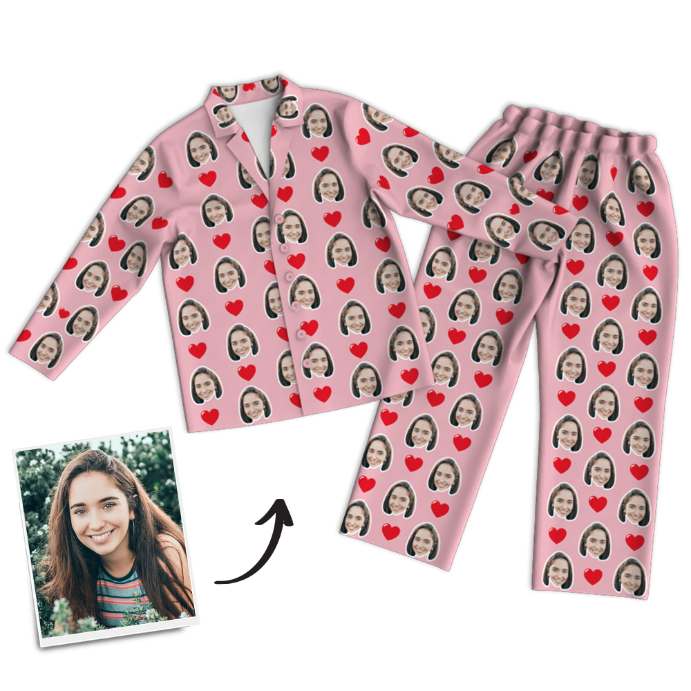 Custom Photo Long Sleeve Pajamas, Sleepwear, Nightwear - Heart - auphotoblanket