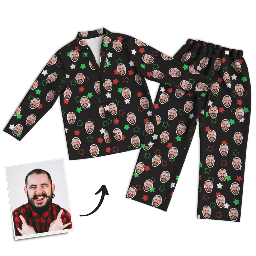 Custom Photo Long Sleeve Pajamas Custom Face Pajamas for Christmas Gifts - auphotoblanket