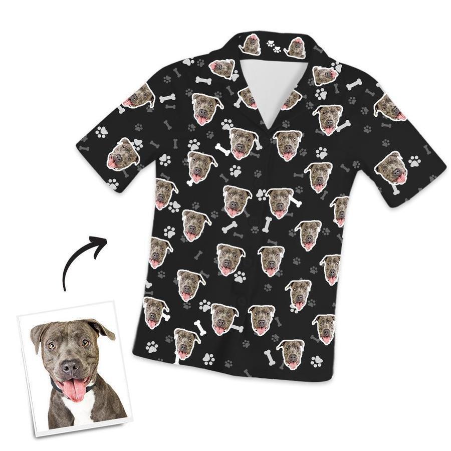 Custom Dog Face Short Sleeved Pajamas Personalised Pet Bone Pajamas - auphotoblanket