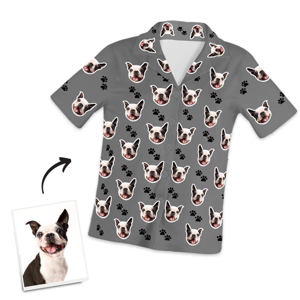 Custom Dog Photo Short Pajama Pants, Nightwear, Sleepwear, Footprints - auphotoblanket