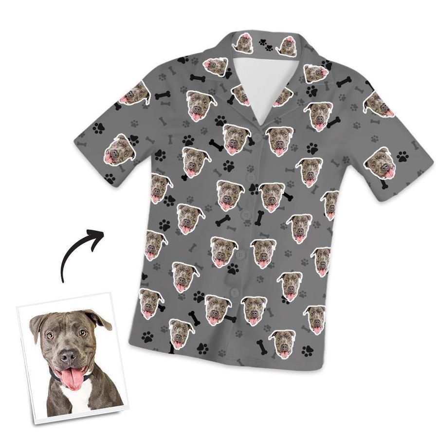 Custom Dog Face Short Sleeved Pajamas Personalised Pet Bone Pajamas - auphotoblanket