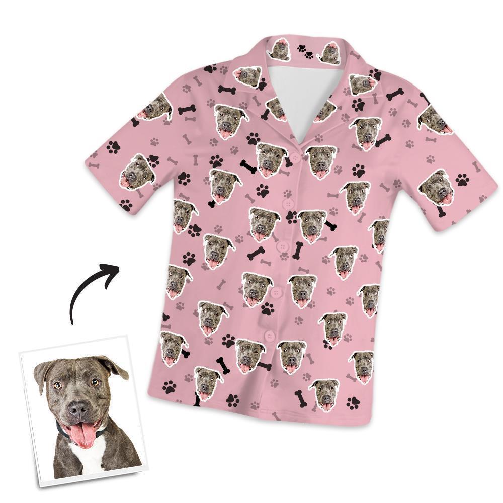 Christmas Gifts Custom Pajamas with Dog Face Bones And Footprints Short Sleeved Pajamas - auphotoblanket