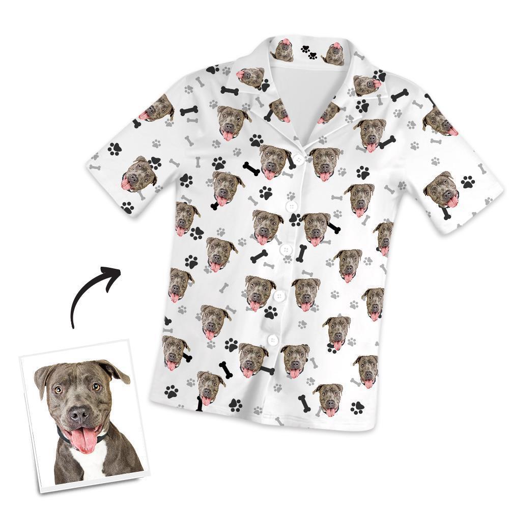 Christmas Gifts Custom Pajamas with Dog Face Bones And Footprints Short Sleeved Pajamas - auphotoblanket