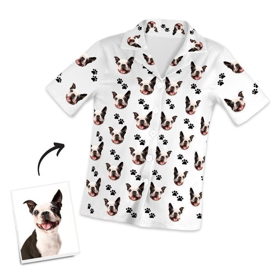 Custom Dog Face And Footprints Pajamas Personalised Photo Short Pajamas - auphotoblanket