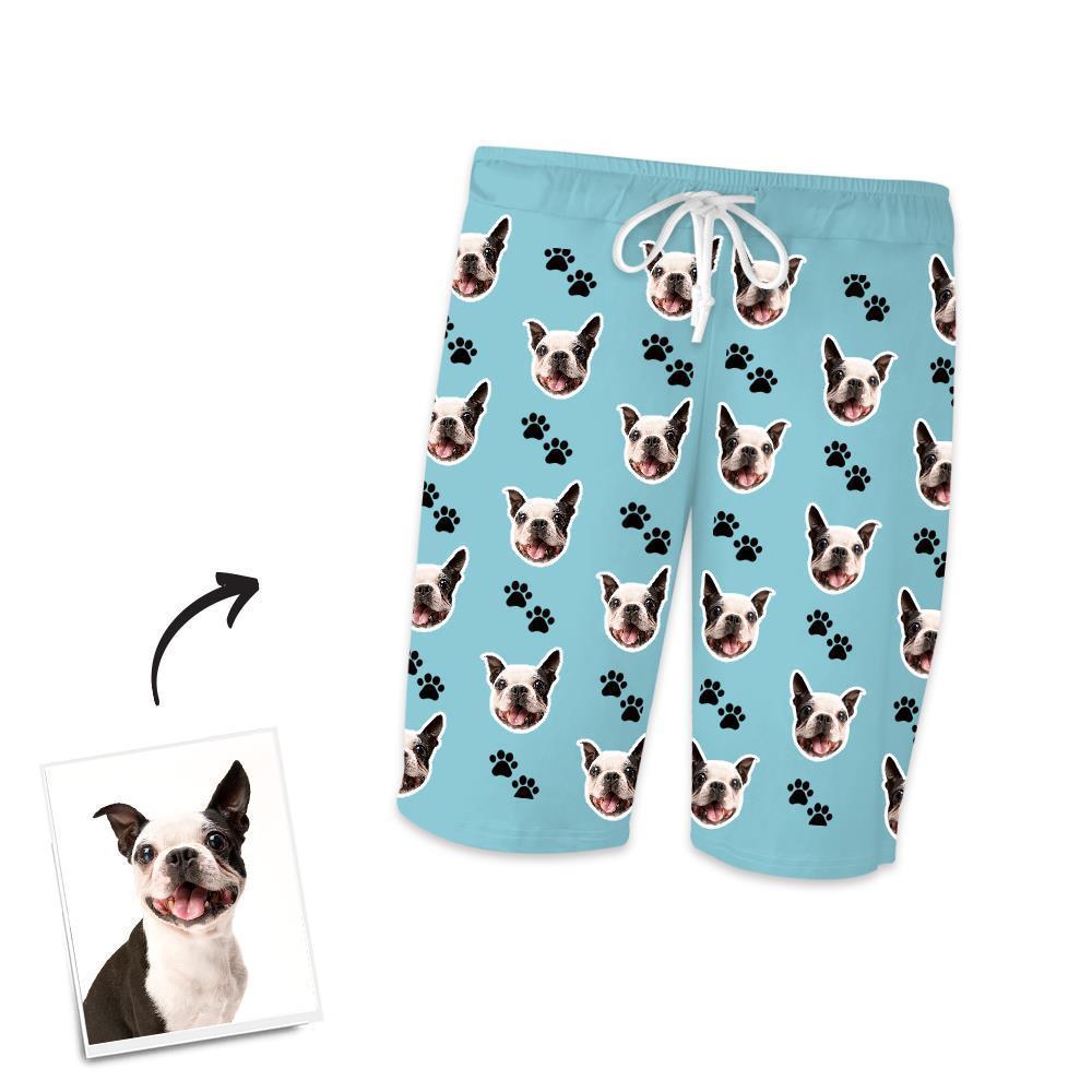 Custom Dog Photo Short Pajama Pants, Nightwear, Sleepwear, Footprints - auphotoblanket