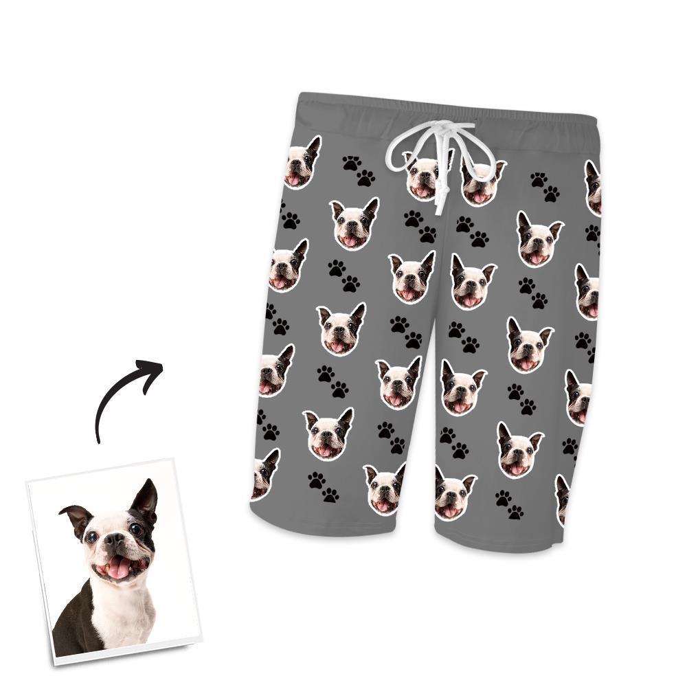 Custom Dog Photo Short Pajama Pants, Nightwear, Sleepwear, Footprints - auphotoblanket