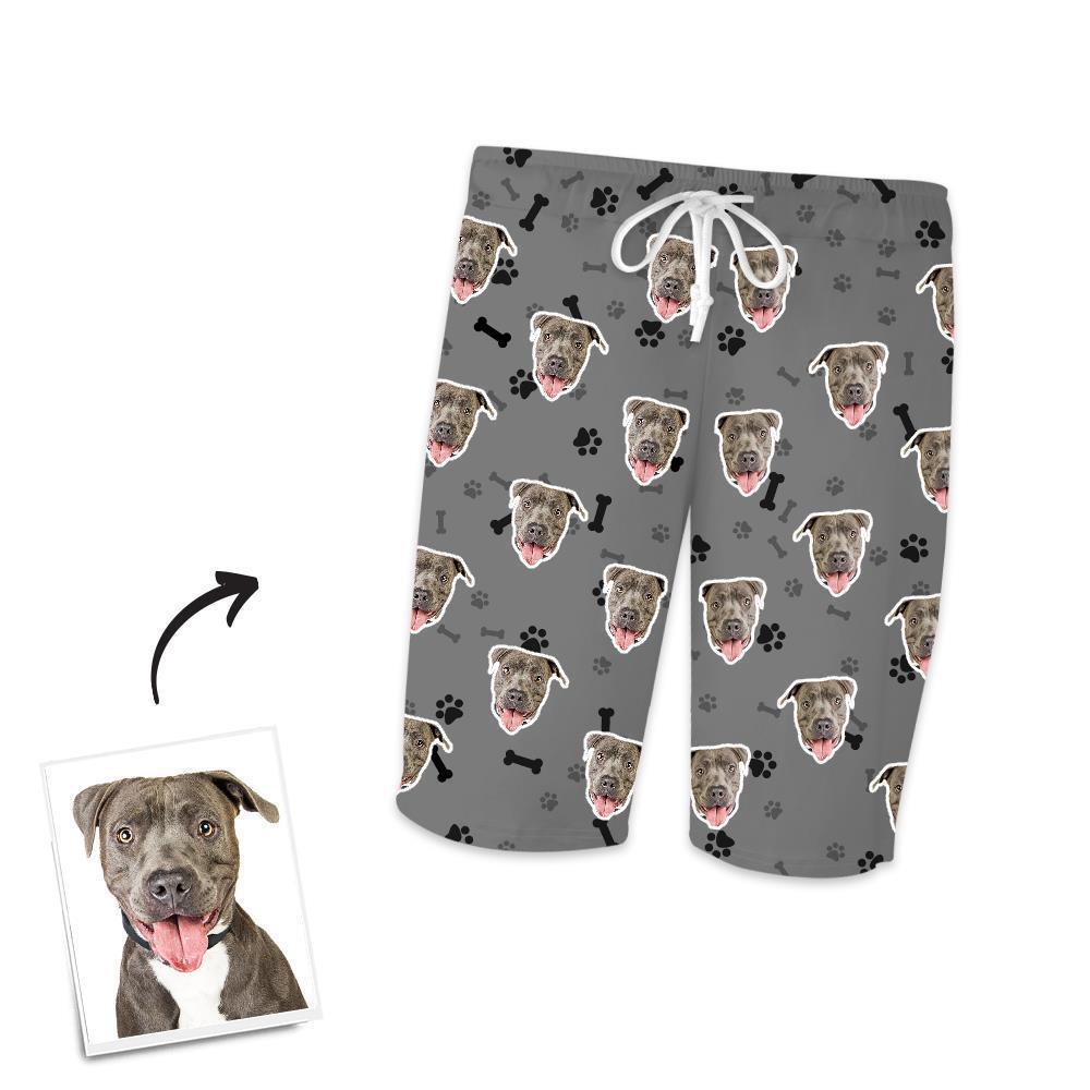 Christmas Gifts Custom Pajamas with Dog Face Bones And Footprints Short Sleeved Pajamas - auphotoblanket