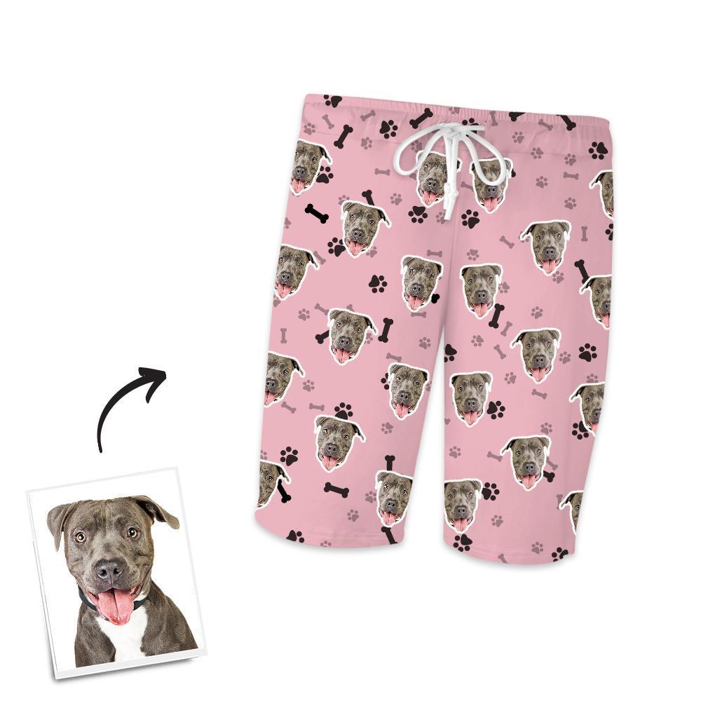 Christmas Gifts Custom Pajamas with Dog Face Bones And Footprints Short Sleeved Pajamas - auphotoblanket
