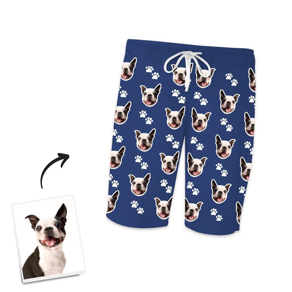 Custom Dog Photo Short Pajama Pants, Nightwear, Sleepwear, Footprints - auphotoblanket