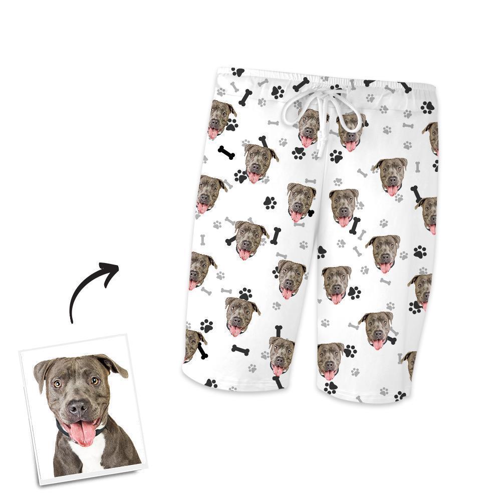 Christmas Gifts Custom Pajamas with Dog Face Bones And Footprints Short Sleeved Pajamas - auphotoblanket