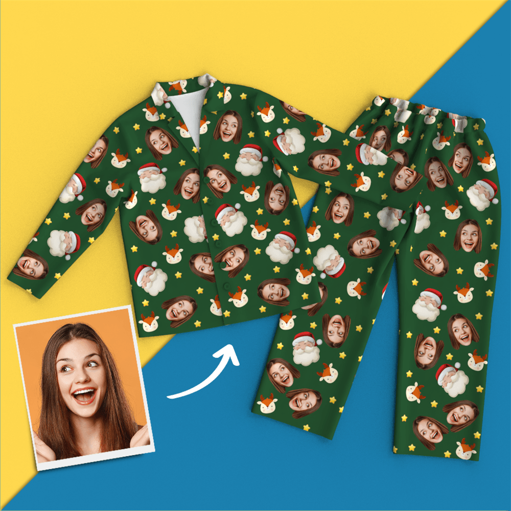Christmas Gifts Custom Face Pajamas Santa Claus Pajamas - auphotoblanket