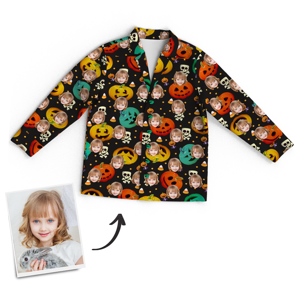 Custom Face Photo Pumpkin Skeleton Pajamas Halloween For Children - auphotoblanket