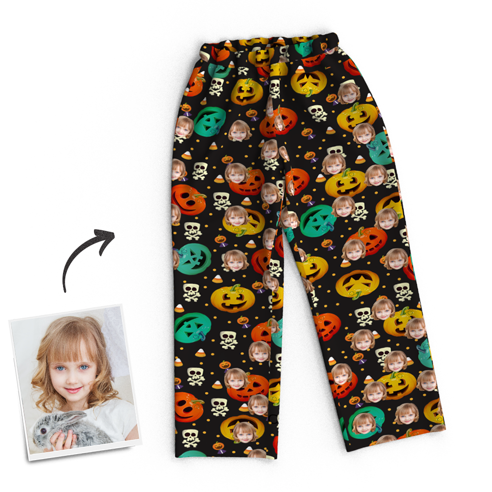 Custom Face Photo Pumpkin Skeleton Pajamas Halloween For Children - auphotoblanket