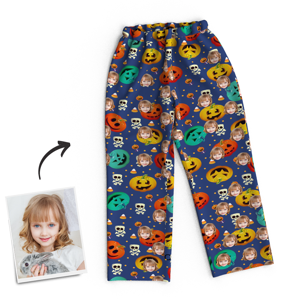 Custom Face Photo Pumpkin Skeleton Pajamas Halloween For Children - auphotoblanket