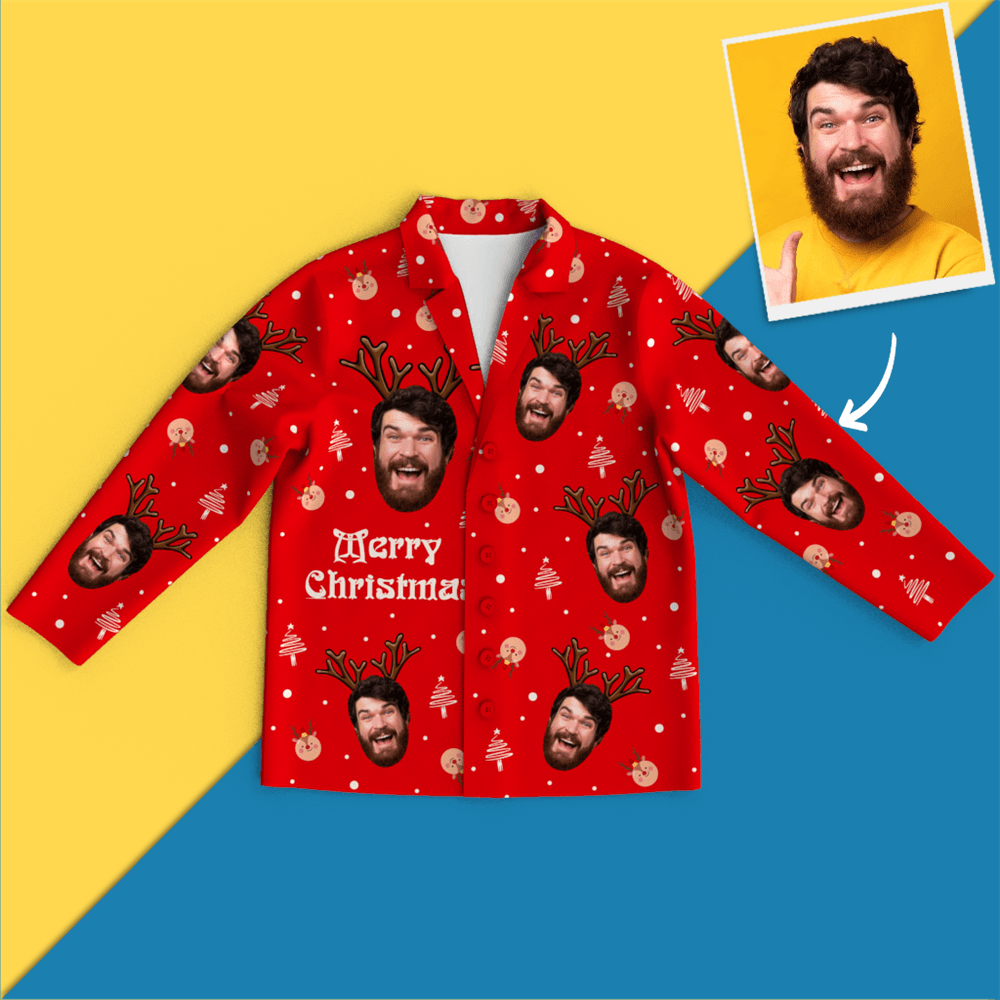 Christmas Antlers Custom Face Black And White Pajamas for Christmas Gifts - auphotoblanket