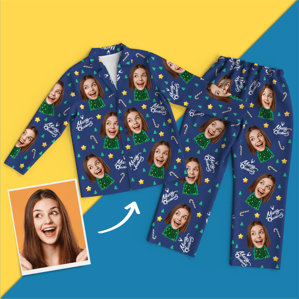 Christmas Gifts Custom Face On Pajamas Christmas Tree Pajamas - auphotoblanket