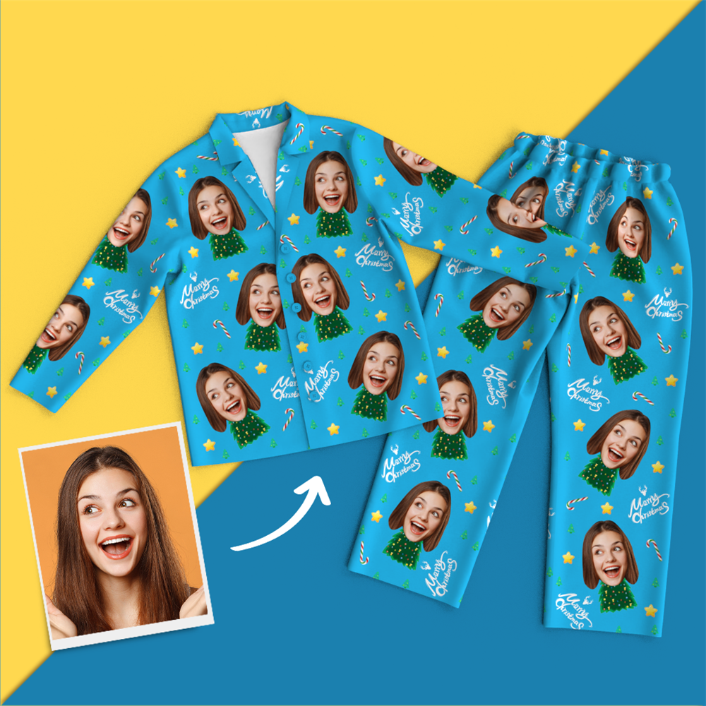 Christmas Gifts Custom Face On Pajamas Christmas Tree Pajamas - auphotoblanket