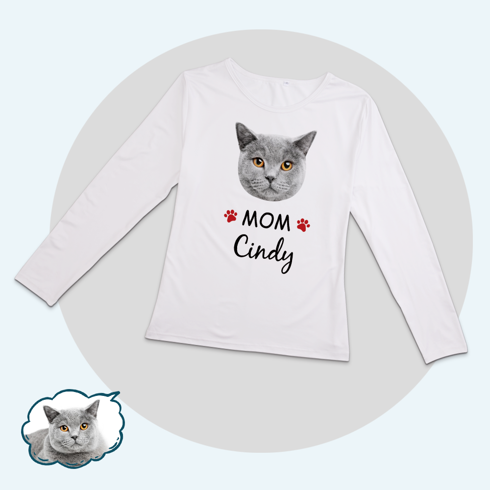 Custom Family Pajama Tops Add Photo And Name - Cat Face - auphotoblanket