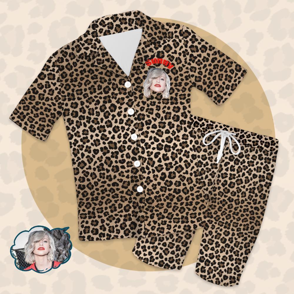 Mother's Day Gifts Custom Women's Short Sleeve Pajama Tops With Animal Leopard Elements - auphotoblanket
