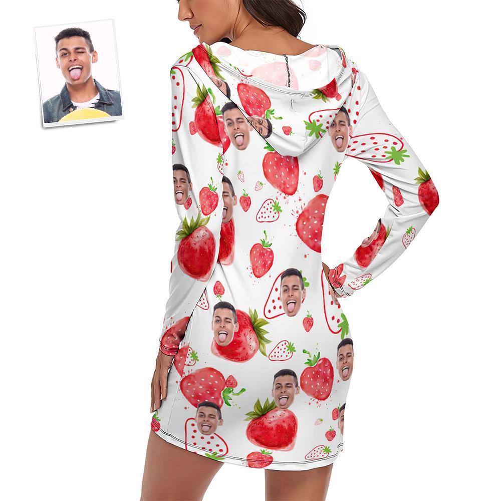 Custom Face Pajamas Women's Pajama Sets Long-sleeved Dress Summer Sleepwear - Strawberry - auphotoblanket