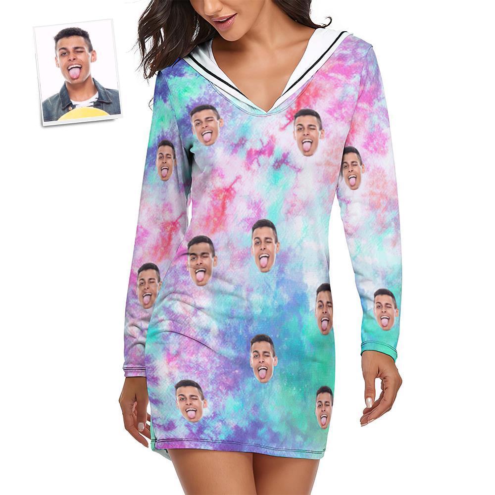 Custom Face Pajamas Women's Pajama Sets Long-sleeved Dress Summer Sleepwear - Tie Dye - auphotoblanket