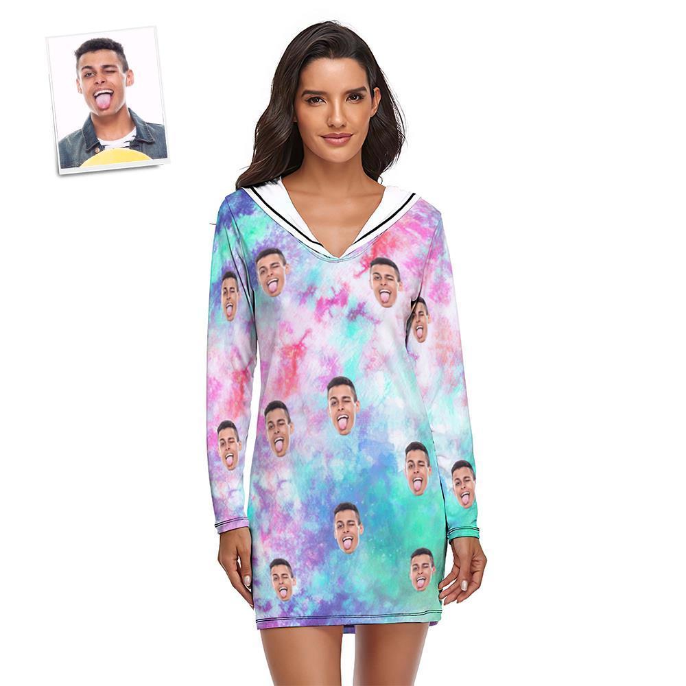 Custom Face Pajamas Women's Pajama Sets Long-sleeved Dress Summer Sleepwear - Tie Dye - auphotoblanket