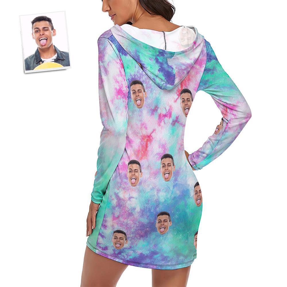 Custom Face Pajamas Women's Pajama Sets Long-sleeved Dress Summer Sleepwear - Tie Dye - auphotoblanket
