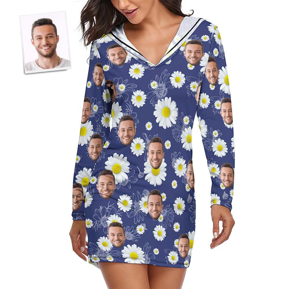 Custom Face Pajamas Women's Pajama Sets Long-sleeved Dress Summer Sleepwear - Chrysanthemum - auphotoblanket