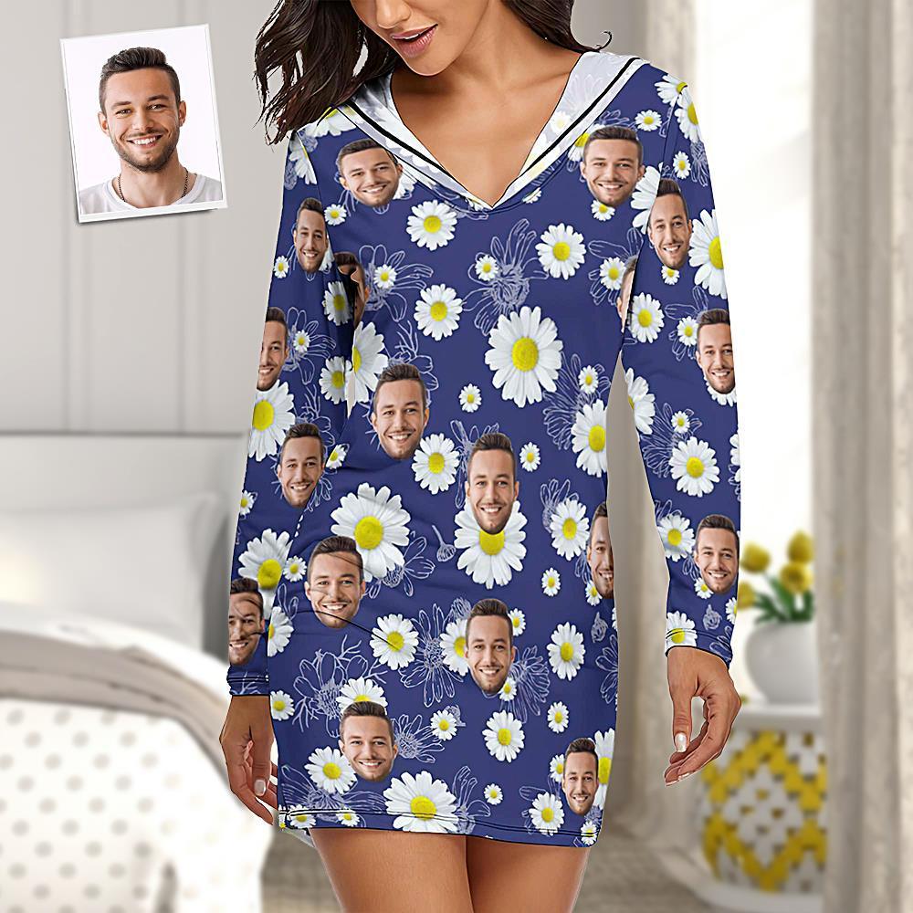 Custom Face Pajamas Women's Pajama Sets Long-sleeved Dress Summer Sleepwear - Chrysanthemum - auphotoblanket