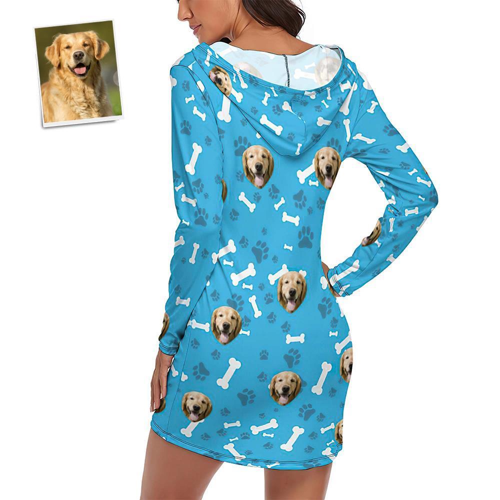 Custom Face Pajamas Women's Pajama Sets Long-sleeved Dress Summer Sleepwear - Dog - auphotoblanket