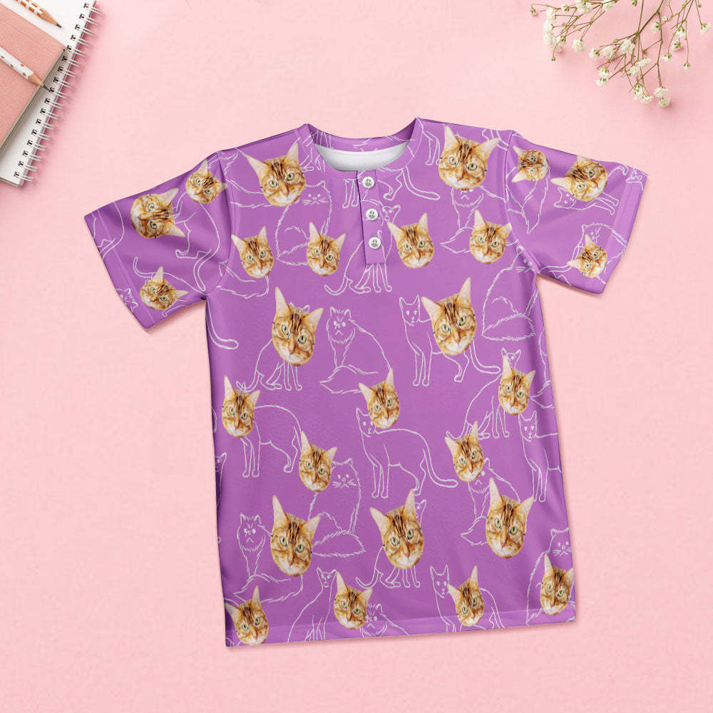Custom Face Pajamas Cat Face Women Short Pajama Set Gift for Pet Lover - auphotoblanket