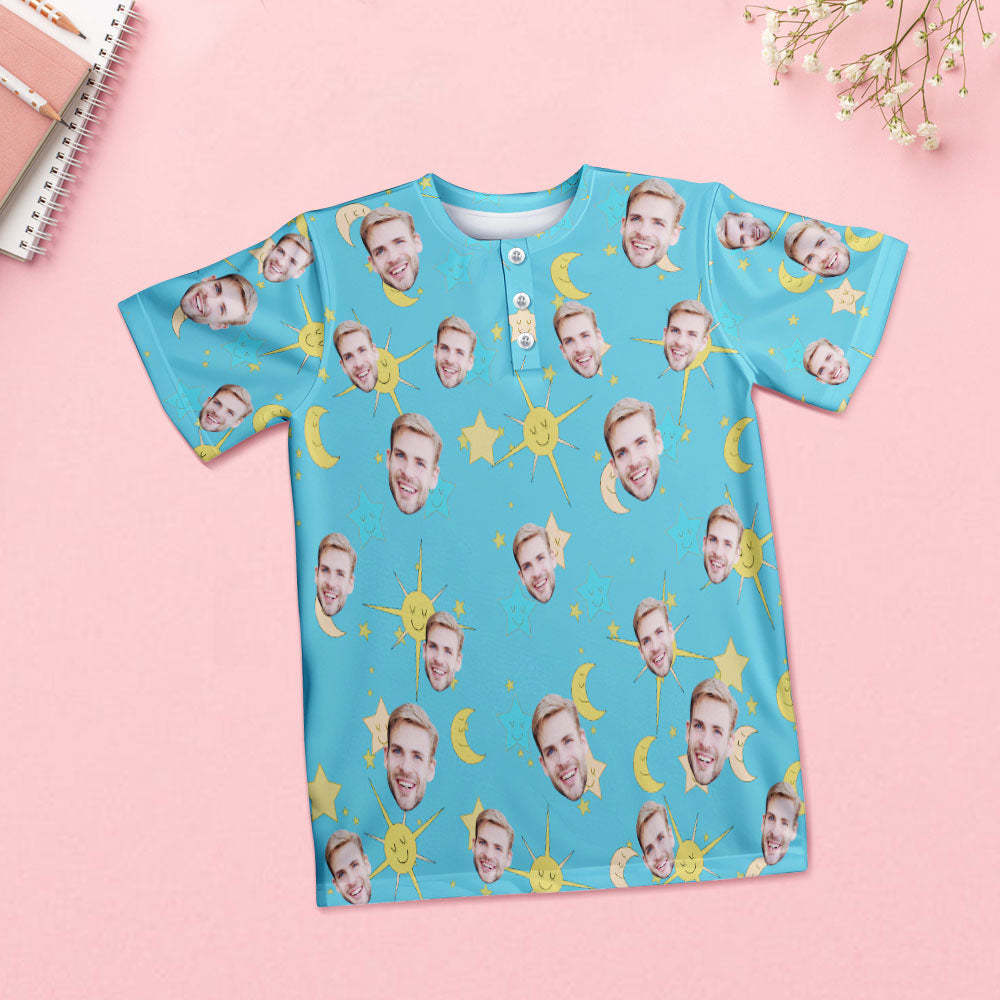 Custom Face Pajamas Women Blue Short Pajama Set Gift - auphotoblanket