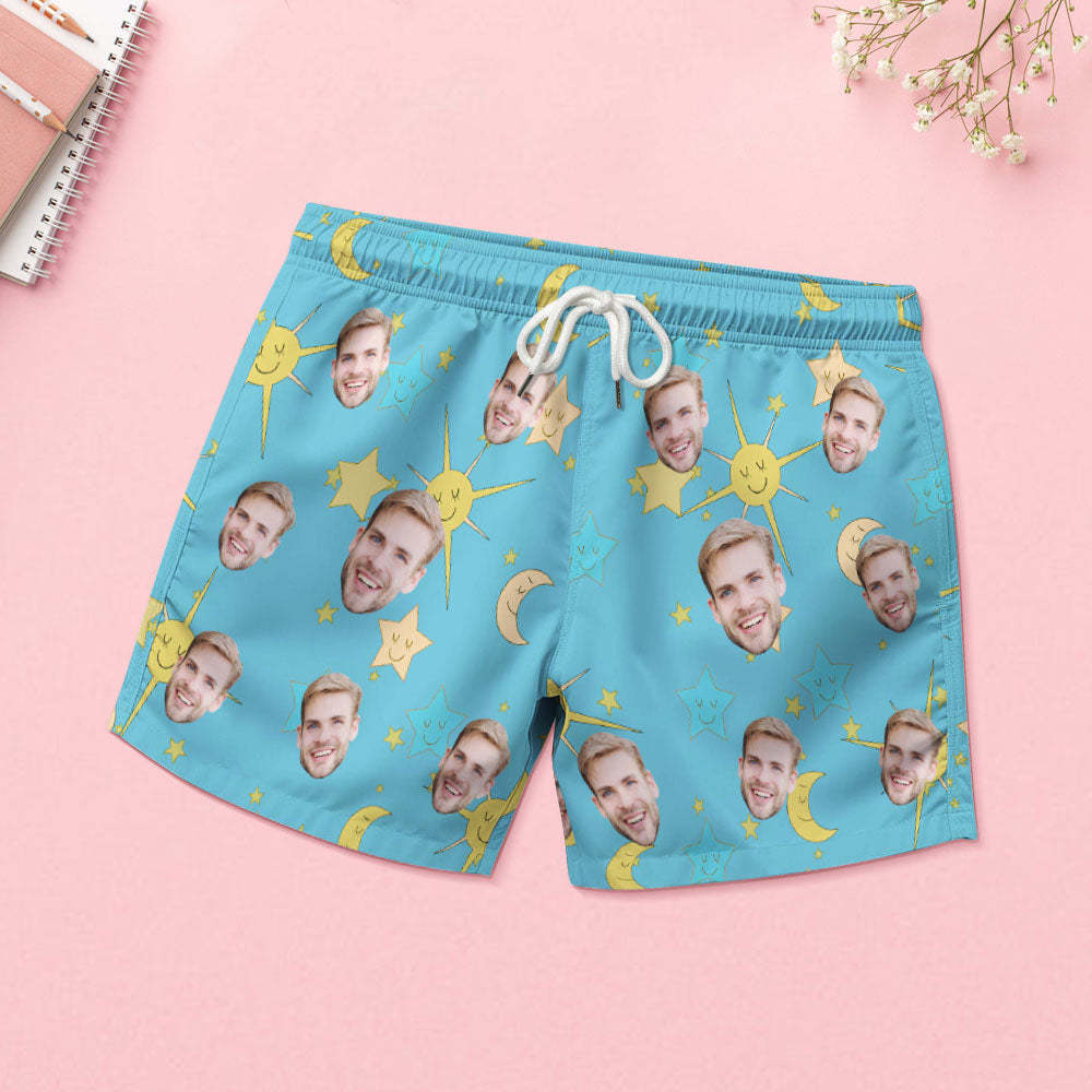 Custom Face Pajamas Women Blue Short Pajama Set Gift - auphotoblanket