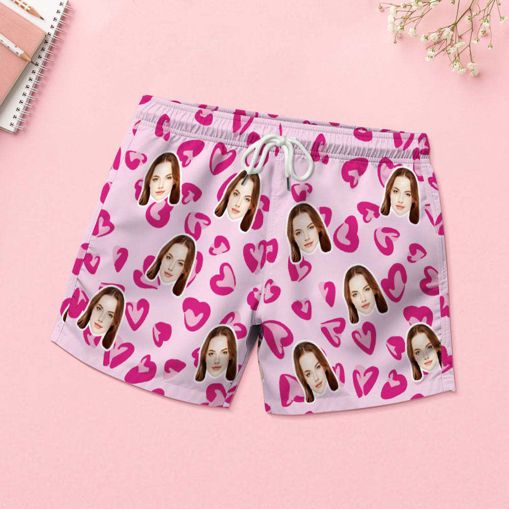 Custom Face Pajamas Women Blue Short Pajama Set Gift Pink Heart - auphotoblanket