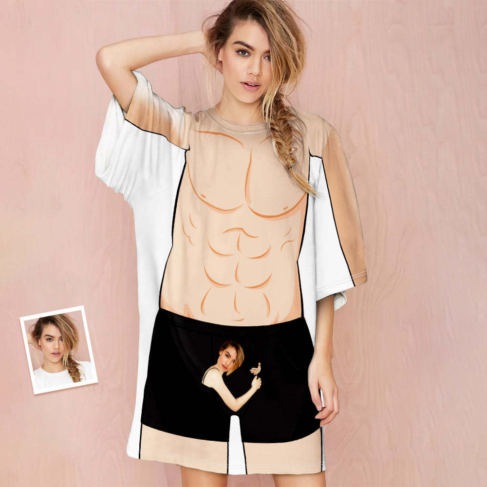 Custom Face Nightdress Funny Girlfriend Hug Personalized Pyjamas - auphotoblanket