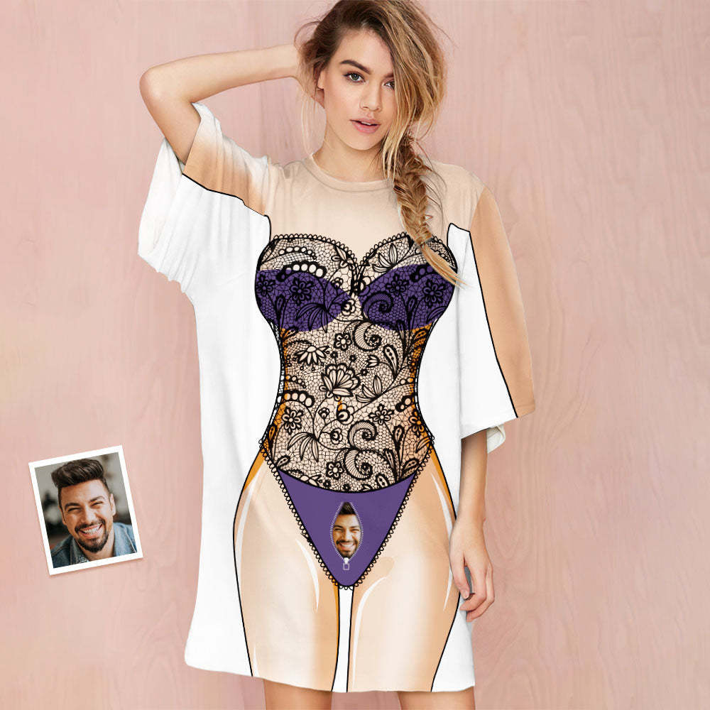 Custom Boyfriend Face Nightdress Funny Personalized Pyjamas - auphotoblanket