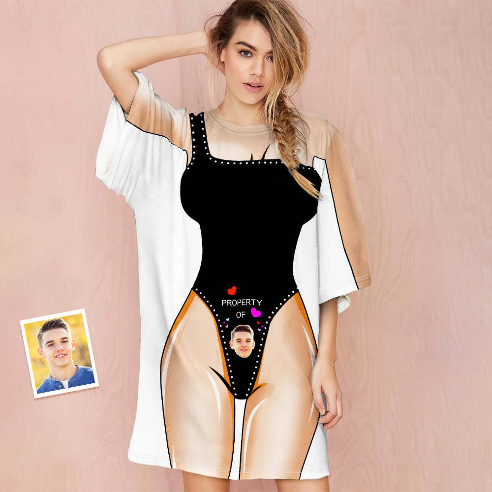 Custom Face Property of Me Nightdress Funny Personalized Pyjamas - auphotoblanket