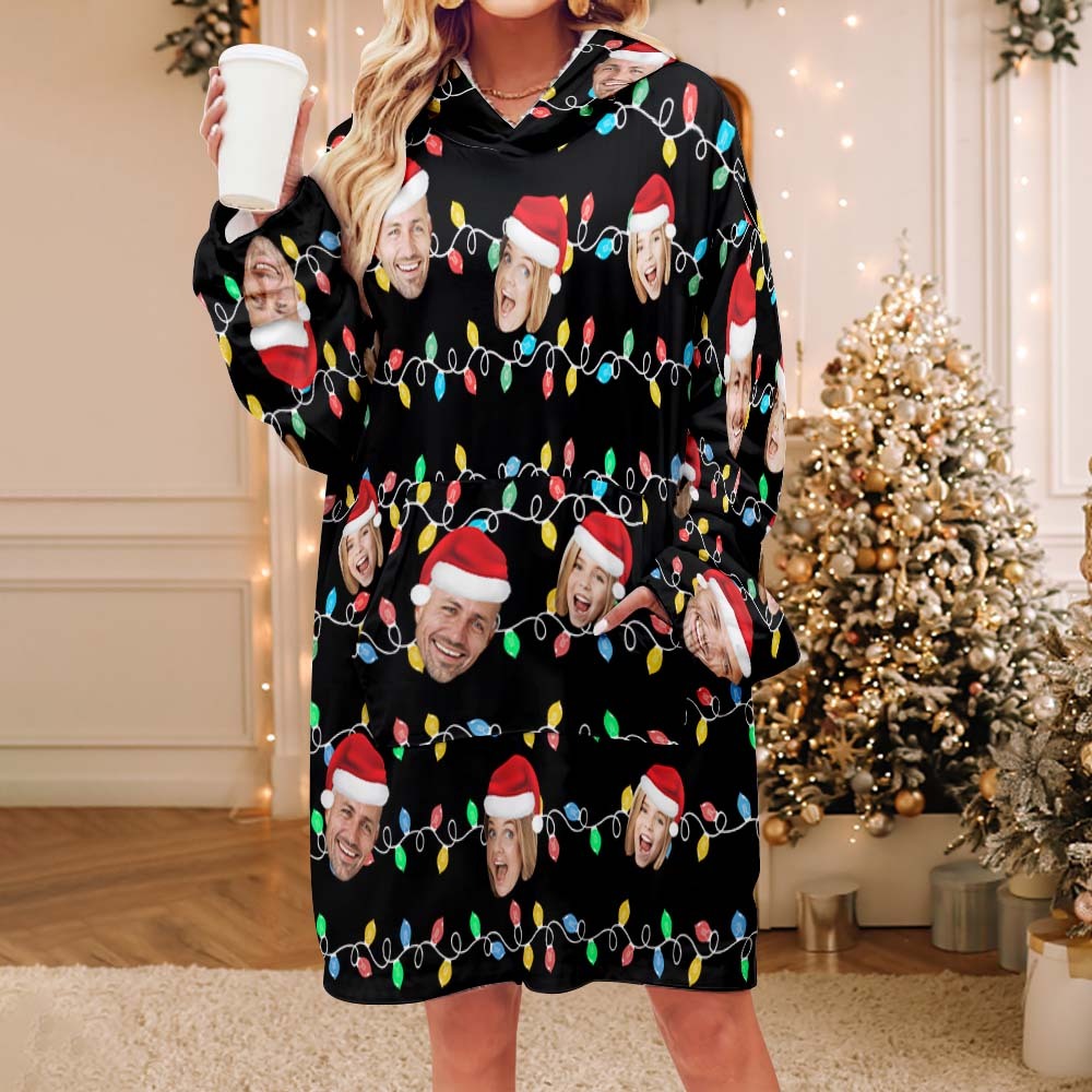Custom Face Adult Unisex Blanket Pajamas Personalized Photo Christmas Family Xmas Leds Pajamas Merry Christmas - auphotoblanket