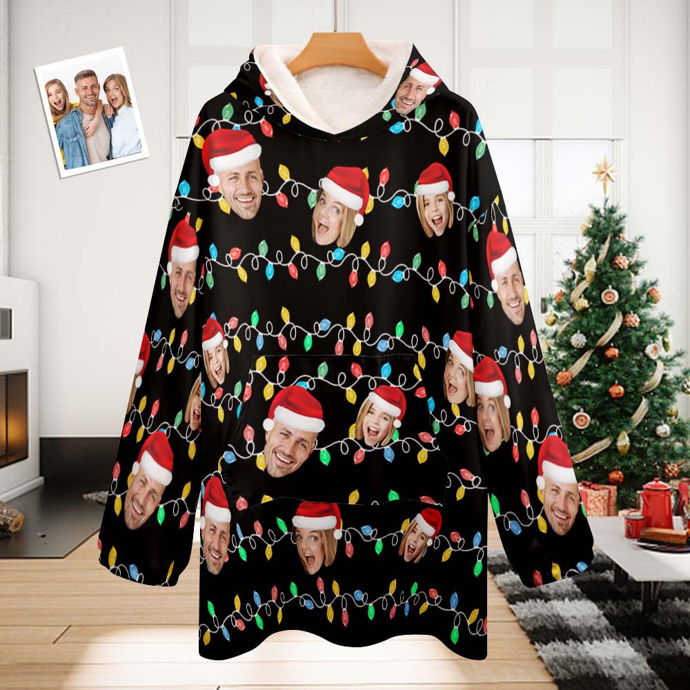 Custom Face Adult Unisex Blanket Pajamas Personalized Photo Christmas Family Xmas Leds Pajamas Merry Christmas