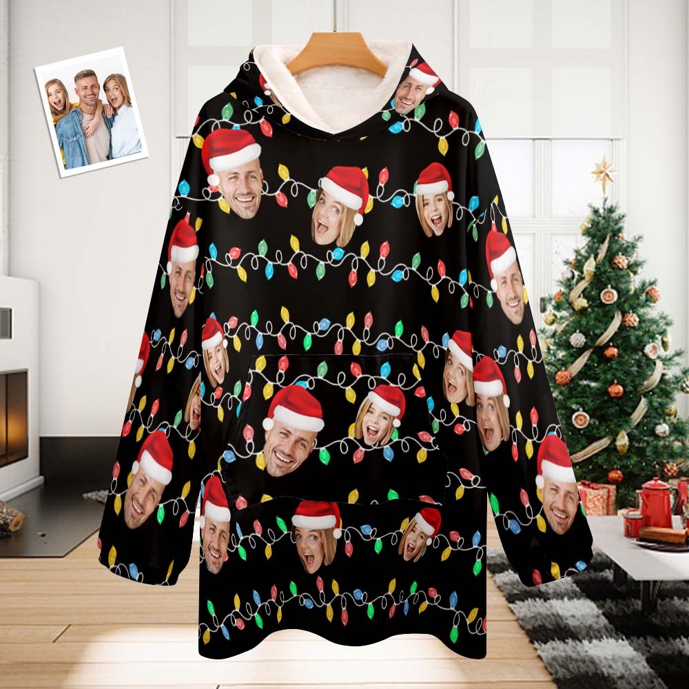 Custom Face Adult Unisex Blanket Pajamas Personalized Photo Christmas Family Xmas Leds Pajamas Merry Christmas - auphotoblanket
