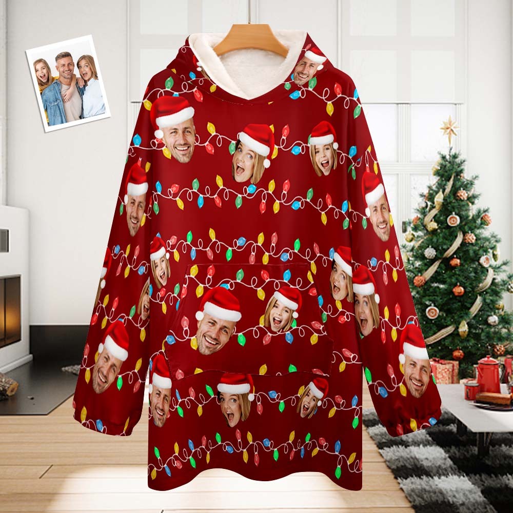 Custom Face Adult Unisex Blanket Pajamas Personalized Photo Christmas Family Xmas Leds Pajamas Merry Christmas - auphotoblanket