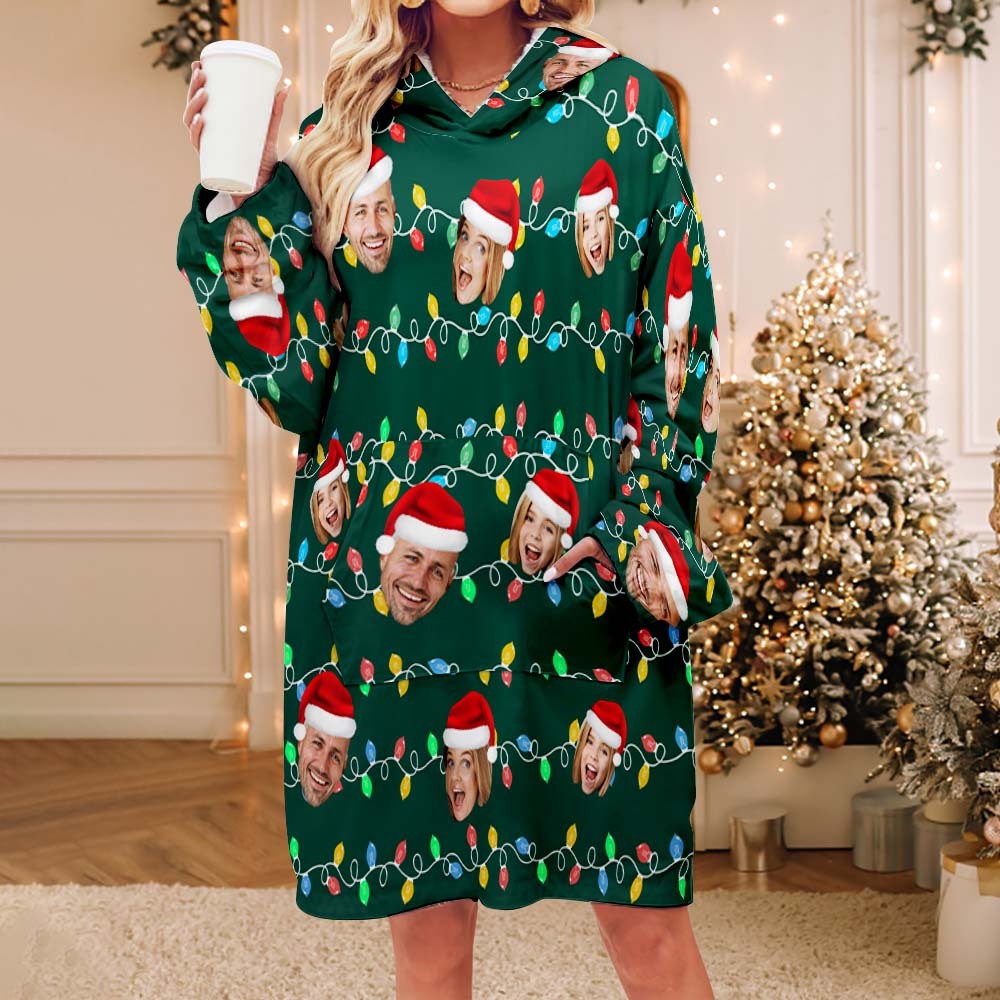 Custom Face Adult Unisex Blanket Pajamas Personalized Photo Christmas Family Xmas Leds Pajamas Merry Christmas - auphotoblanket