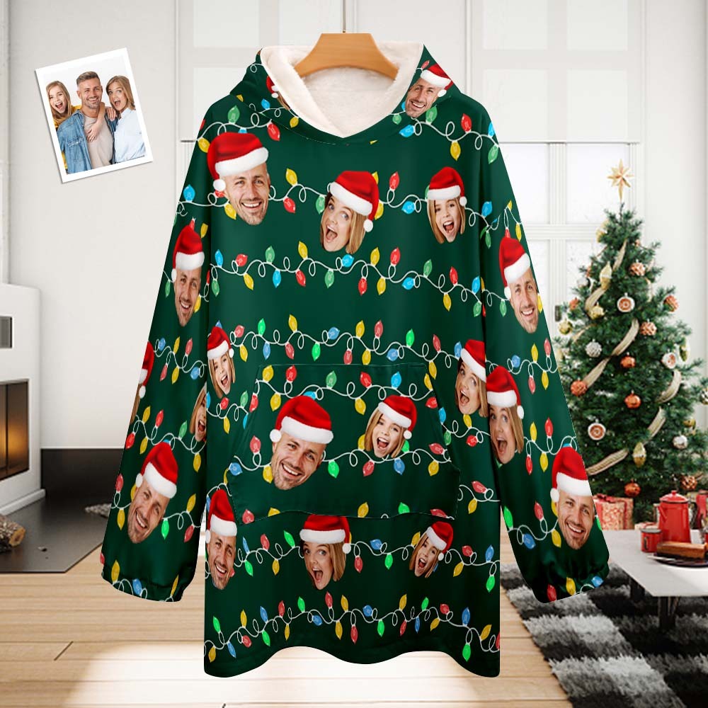 Custom Face Adult Unisex Blanket Pajamas Personalized Photo Christmas Family Xmas Leds Pajamas Merry Christmas - auphotoblanket