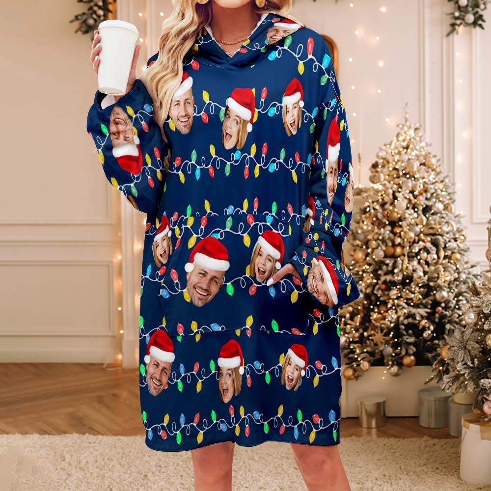 Custom Face Adult Unisex Blanket Pajamas Personalized Photo Christmas Family Xmas Leds Pajamas Merry Christmas - auphotoblanket