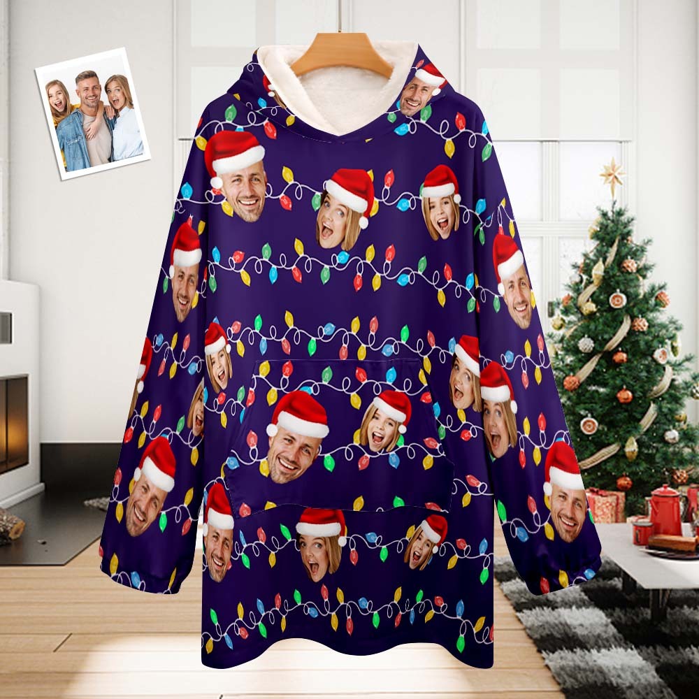 Custom Face Adult Unisex Blanket Pajamas Personalized Photo Christmas Family Xmas Leds Pajamas Merry Christmas - auphotoblanket